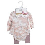 Wholesale - 4PC Mauve Butterflies Print Skirt Onesie & Mauve Pants & Bow Headbands 3-12M Badgley Mischka C/P 48, UPC: 195010126052